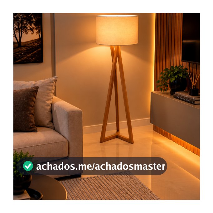 Abajur de Piso Com Pés em Madeira Luminária Moderna Decorativa Para Sala Quarto Leitura Cúpula Reforçada Ferro e Tecido
