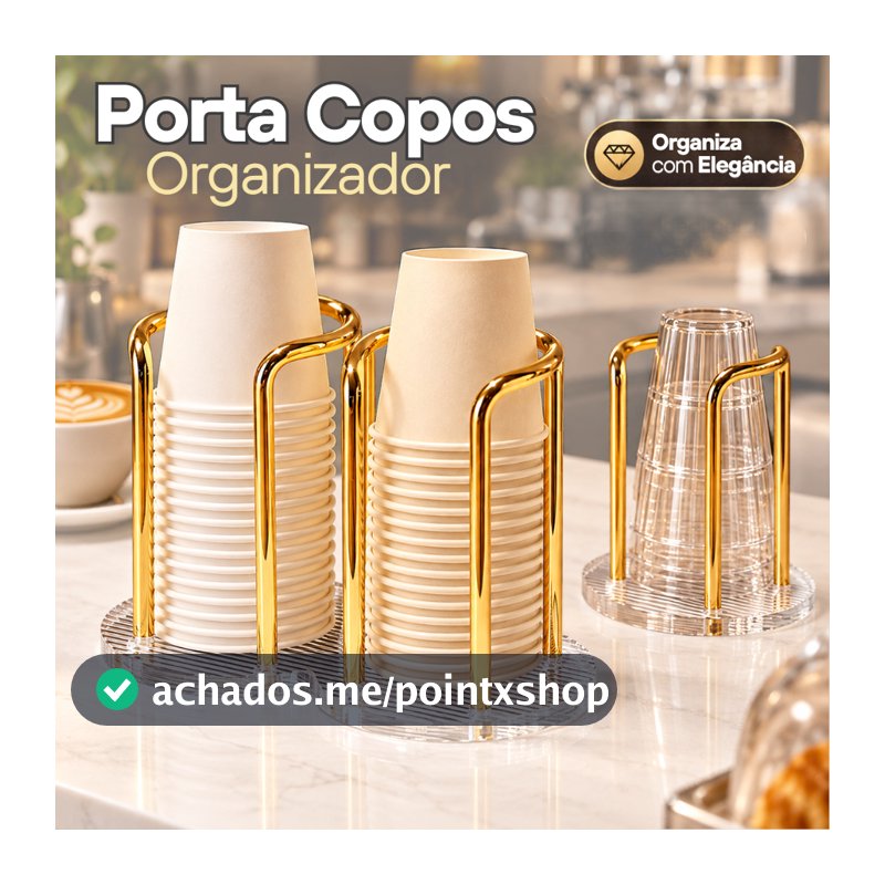 Suporte para Copos Transparente com Base Dourada Organizador de Mesa para Casa Cozinha e Café
