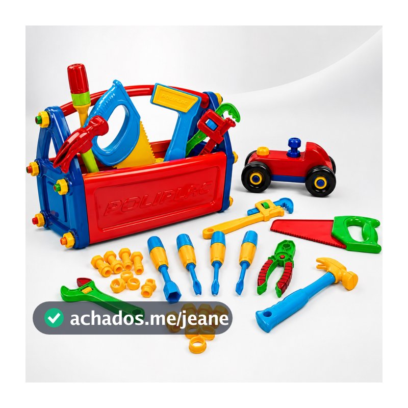 Caixa de Ferramentas Infantil Poliplac 21 Peças Monta Desmonta | Variações Trator Caminhão Retroescavadeira Avião