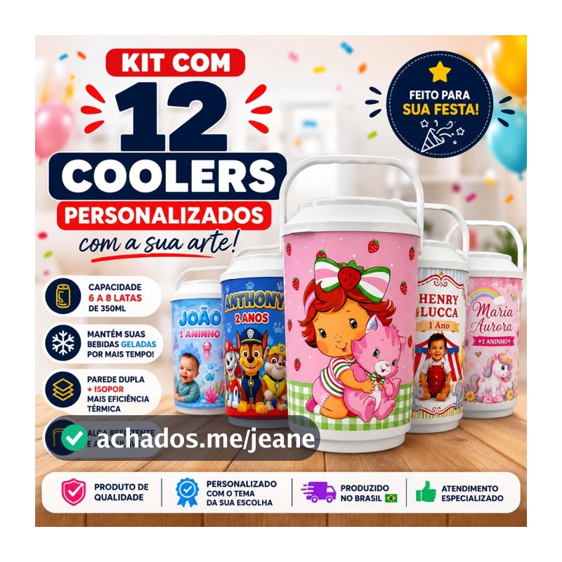 Cooler Personalizado para Festa com Sua Arte | Kit 12 Unidades | Capacidade 8 Latas Cada + Brinde