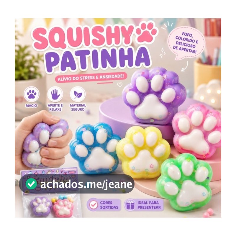 Squishy Patinha Gato Fofo Antiestresse Sensorial Macio Brinquedo Relaxante Presente Infantil Cores Sortidas Cute