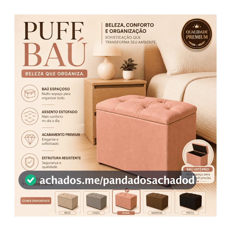 PUFF BAÚ SUEDE PREMIUM PORTA OBJETOS BRINQUEDOS ROUPAS SAPATOS PENTEADEIRA QUARTO CASA PUF DECORAÇÃO