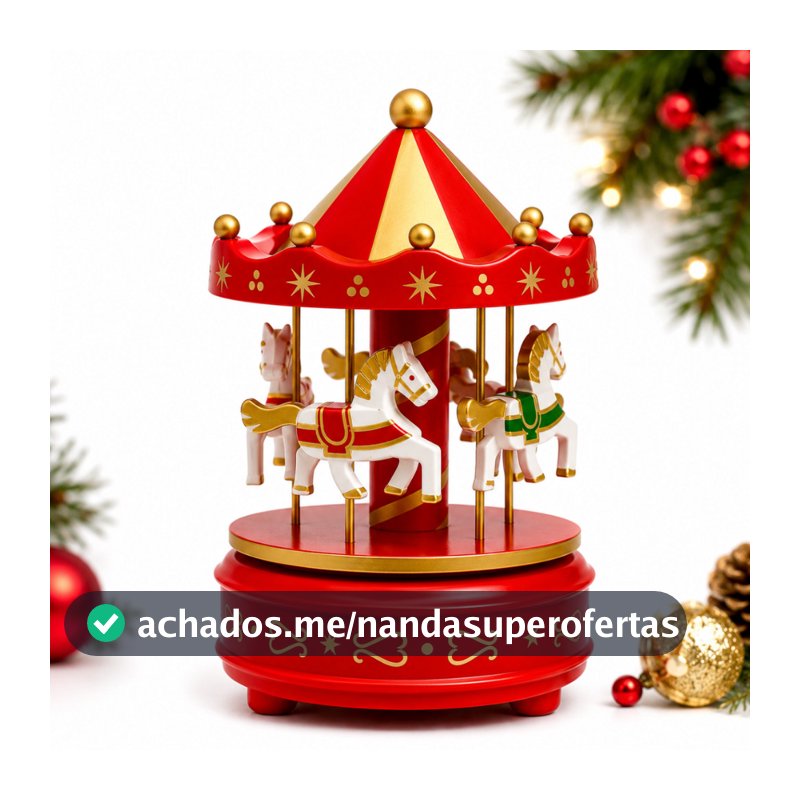 Carrossel Musical de Natal Enfeite Natalino a Corda Decoração Natalina Caixinha de Música