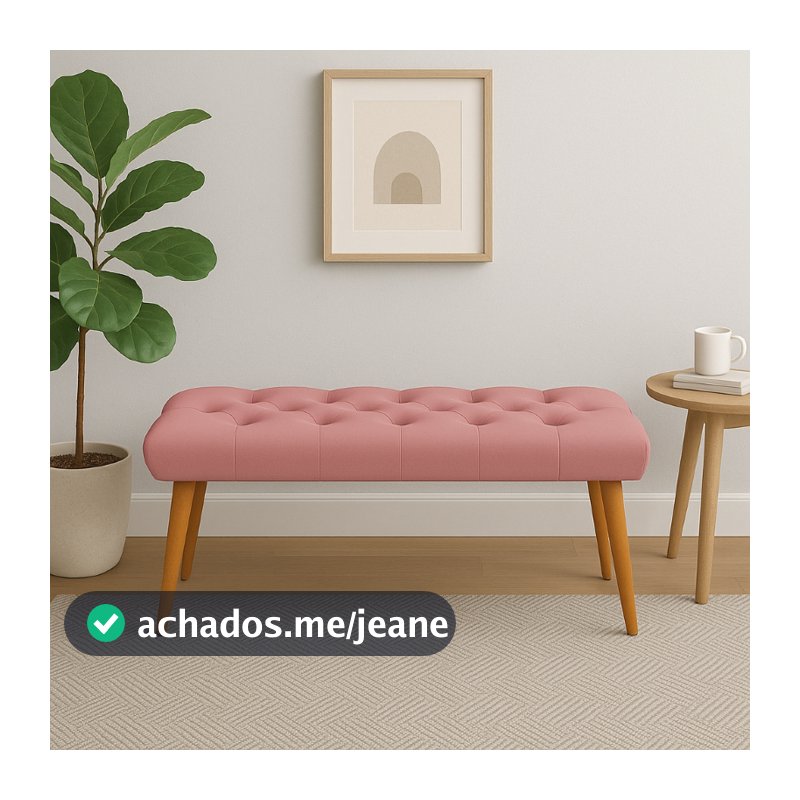 puff  Banqueta Puff Estofada 70cm Suede Premium Pés Palito Madeira  Design Moderno Compacto e Sofisticado