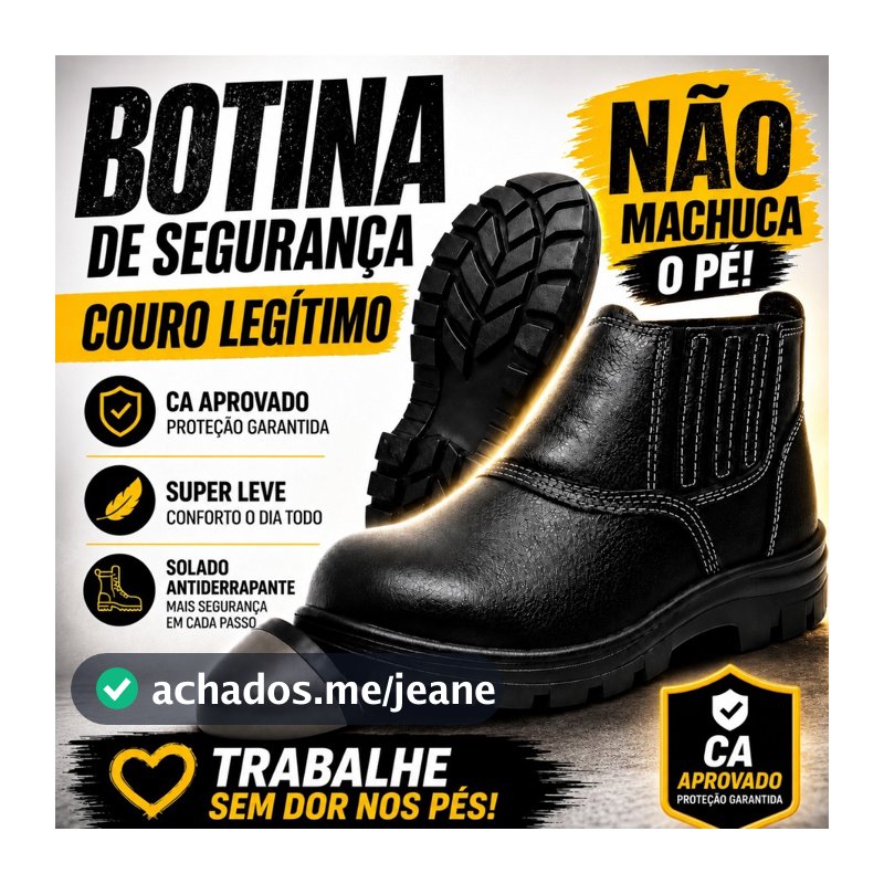 Botina Bota de Segurança Em Couro EPI Trabalho Obra CA Aprovado Biqueira PVC Unissex Profissional