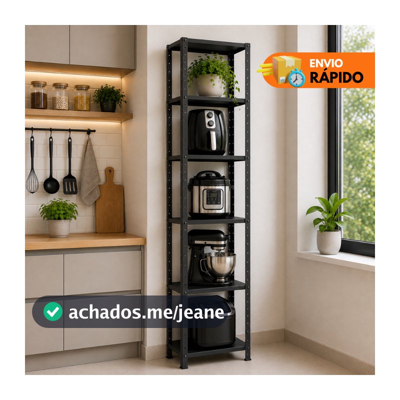 Estante Prateleira Aço Ferro Multiuso 6 Prateleiras 204cm X 40cm - Organização Casa - Preto - Cinza