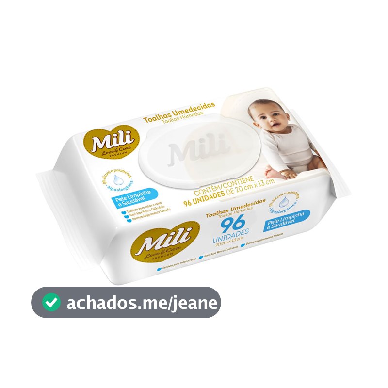 Toalha Umedecida Mili Love e Care com 96 Unidades