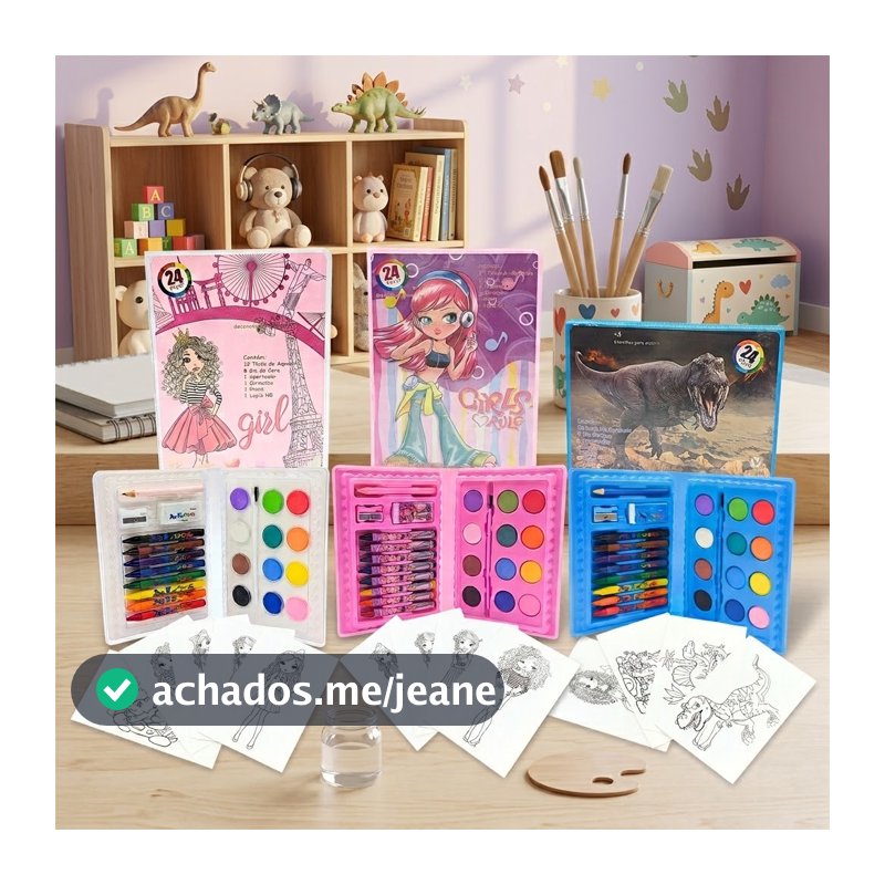 Kit 10 Maletas Maletinha Estojo 24 Peçs Pintura Aquarela Escolar Infantil Personalização Aniversário Brinde Envio Rápido