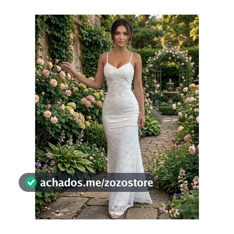 Vestido Longo Noiva Alças Finas Minimalista Renda Elegante