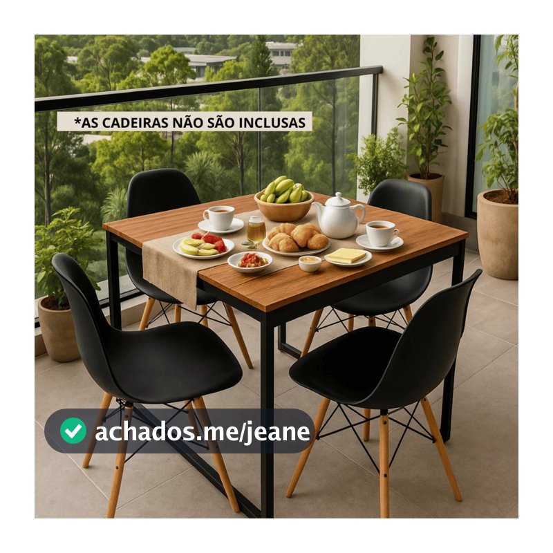 Mesa de Jantar 4 Cadeiras Quadrada Industrial 80 x 80cm Sala de Jantar Mesa de Cozinha