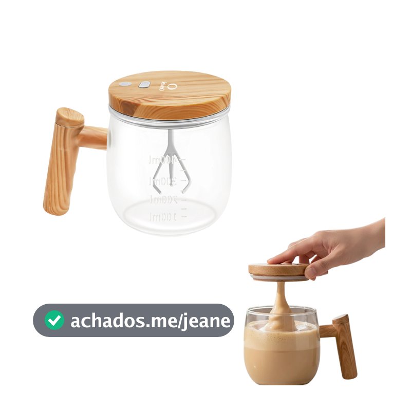Copo Misturador Automático Elétrico 400ML Vidro Saudável Design Madeira/Nórdico (Estilo Ins