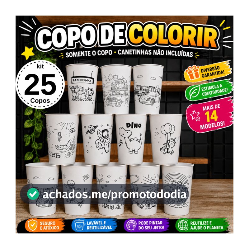 Lembrancinhas de Aniversário Copo Personalizados Lembrancinha de Aniversário Kit 25 Festa de Criança