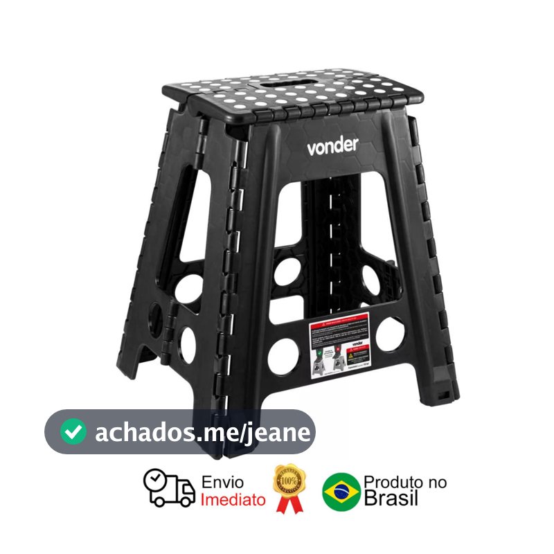 Banquinho Banqueta 45cm Banco Dobrável Plástico Multiuso Camping Pesca Portatil Retratil Preto