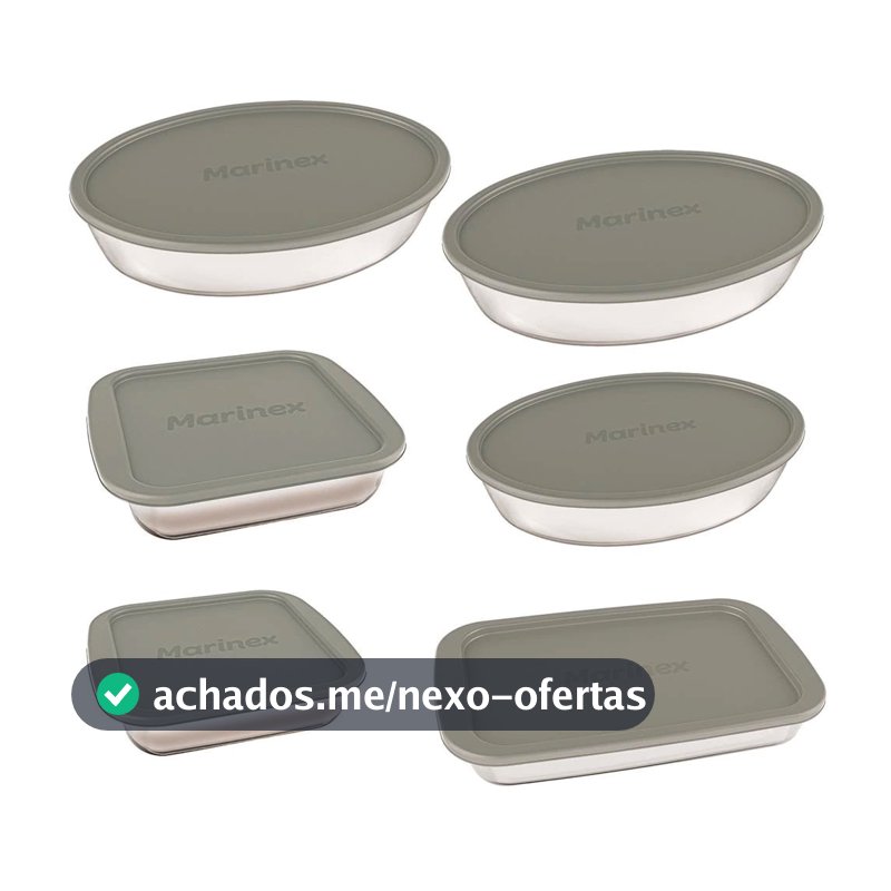 Conjunto de Assadeiras em Vidro com Tampa Plástica 6 Peças Marinex