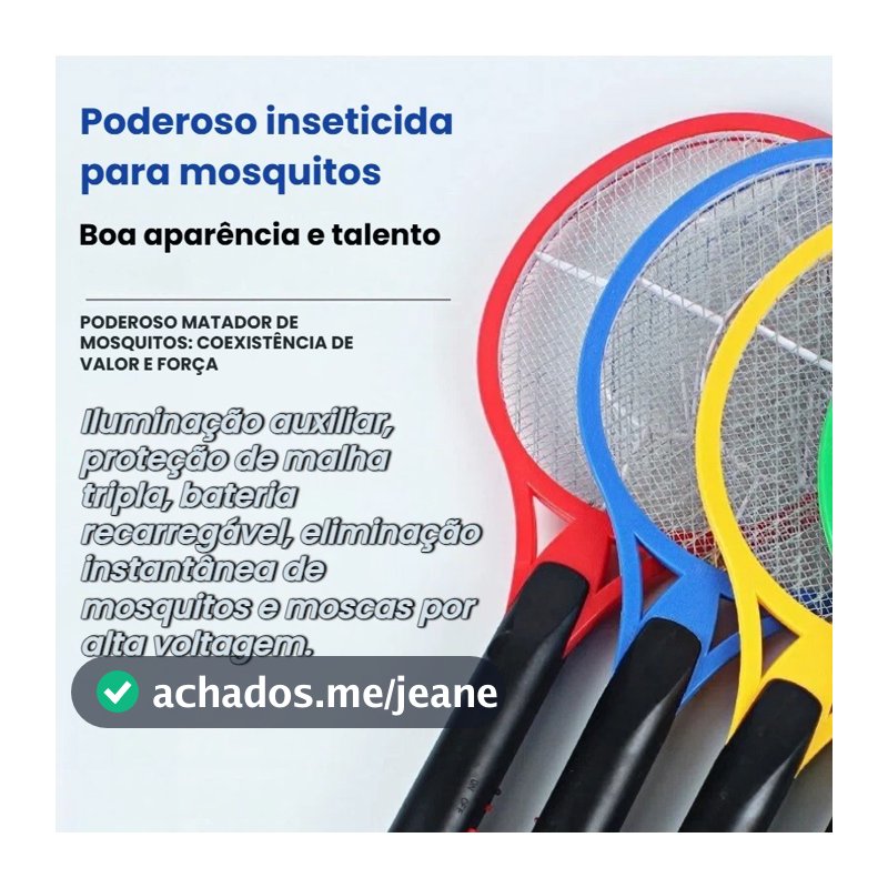 Raquete Elétrica Mata Mosquito Bivolt Recarregável Dupla Proteção Leve e Segura Anti Insetos