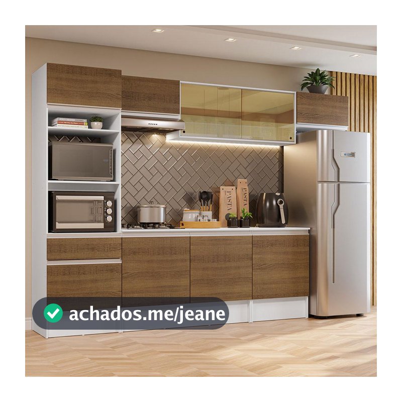Armário de Cozinha Completa 300cm Branco/Rustic Diamante Madesa 02