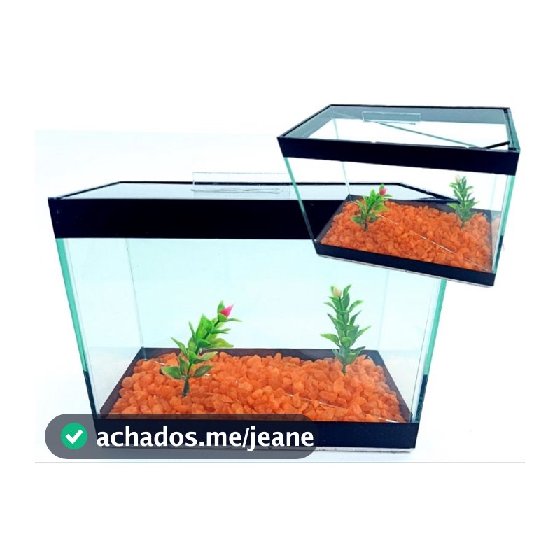 Aquário n1 20x10x15cm duplo invisível  2 peixes 3 litros decorado c/ plantas artificiais pedras beta dupla