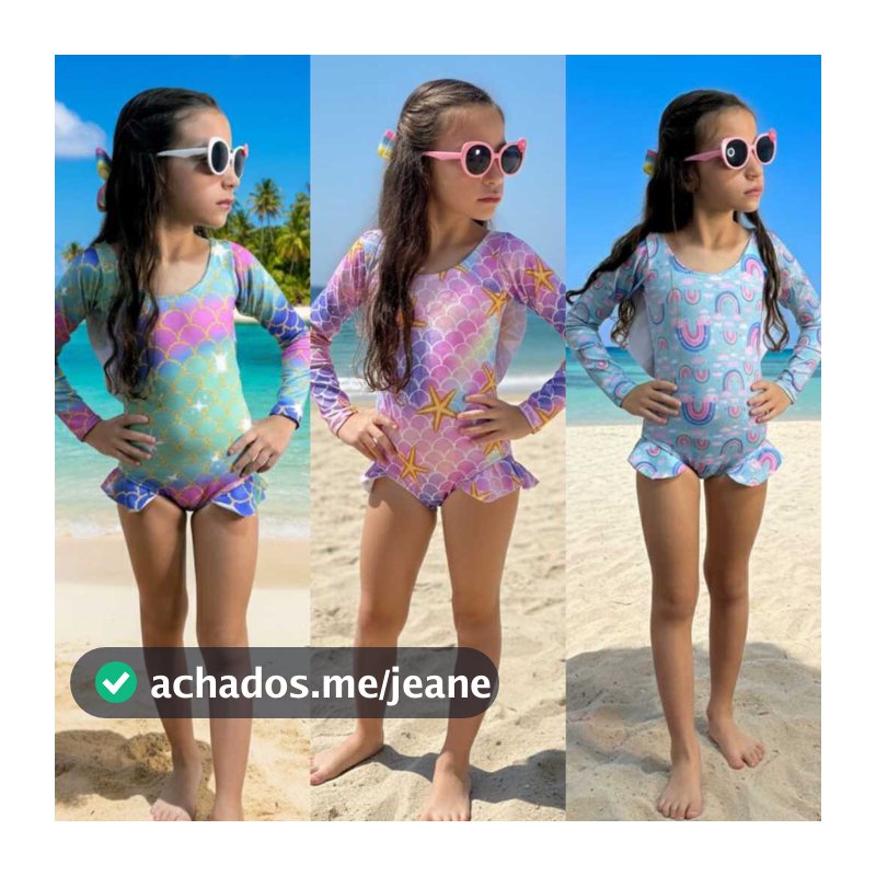 Maiô Infantil Menina Juvenil Manga Longa Estampado Praia Piscina Proteção UV 1, 2, 4, 6, 8 e 10 Anos