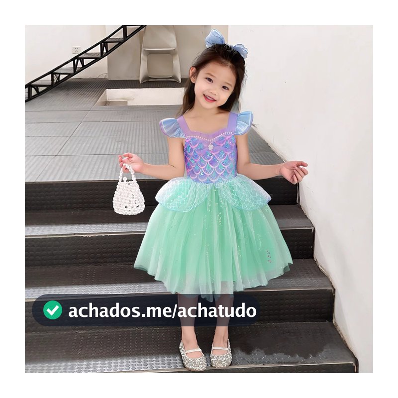 Meninas mangas voadoras estilingue gaze saia bebê menina verão doce lantejoulas traje sereia vestido de princesa