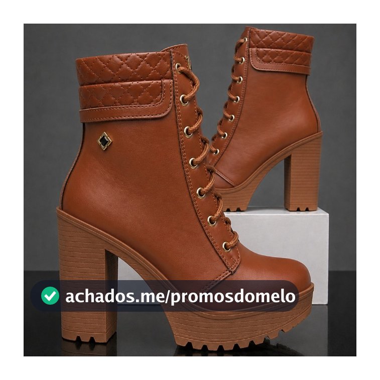 Coturno Bota Feminina Salto Bloco Alto Cano Medio Confortavel WorldBoot Lançamento Tendência Marrom