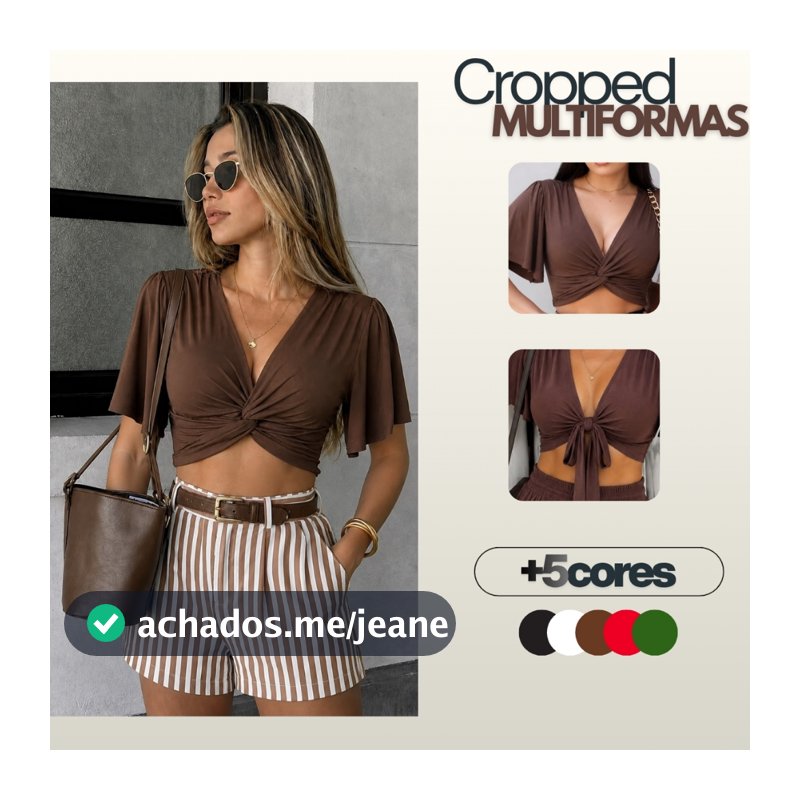 Blusa Cropped Feminino Viscolycra Multiformas 3 em 1 (Onça, Poa,Listra)