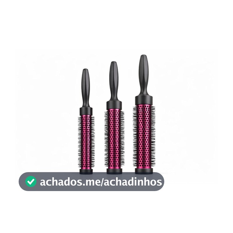 Kit 3 Escova Long Térmica Preto e Rosa P M G Profissional