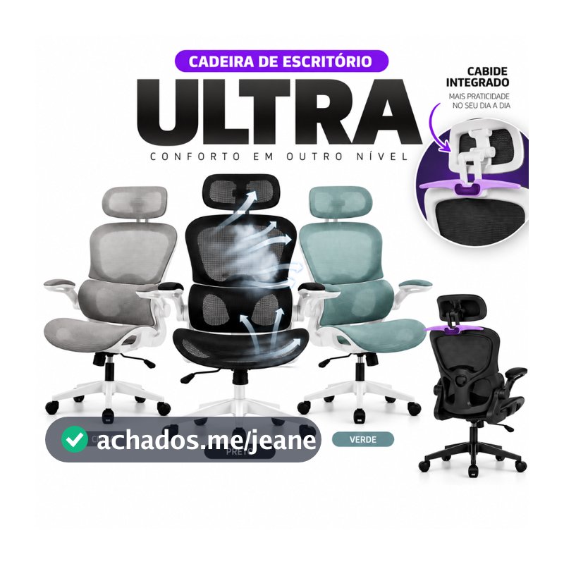 Cadeira Escritório em Malha Respirável Mesh Cabide Giratória Ergonômica Apoio de Lombar até 150Kg