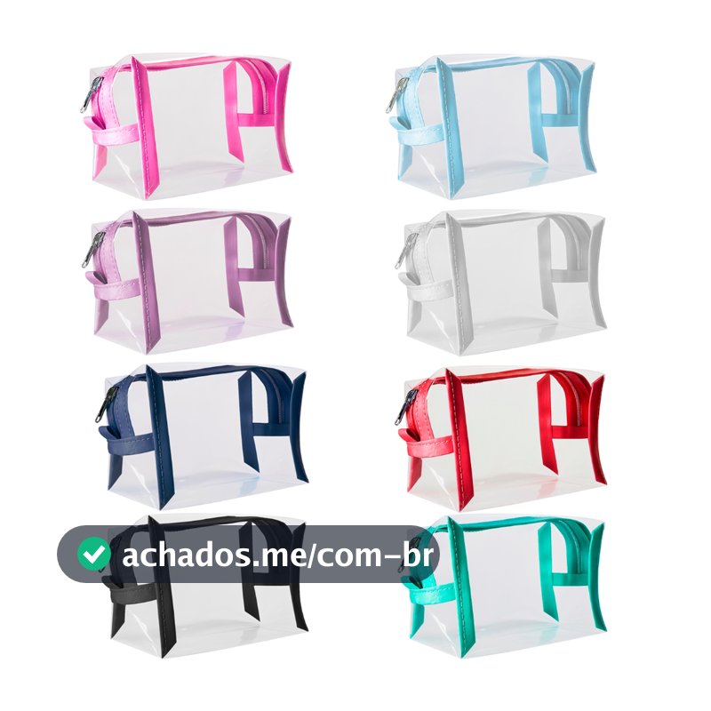 Kit Necessaire Estojo 15 Peças Plástico Cristal Transparente Organizadora Ziper Varias Cores Multiuso
