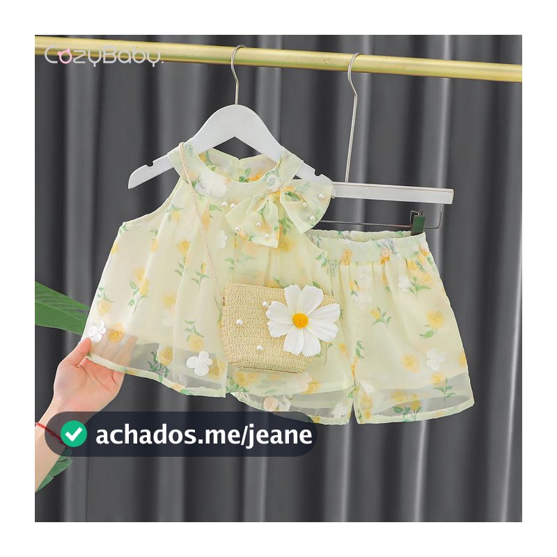Baby Girls Summer Sleeveless Daisy Saco De Duas Peças Sem Mangas