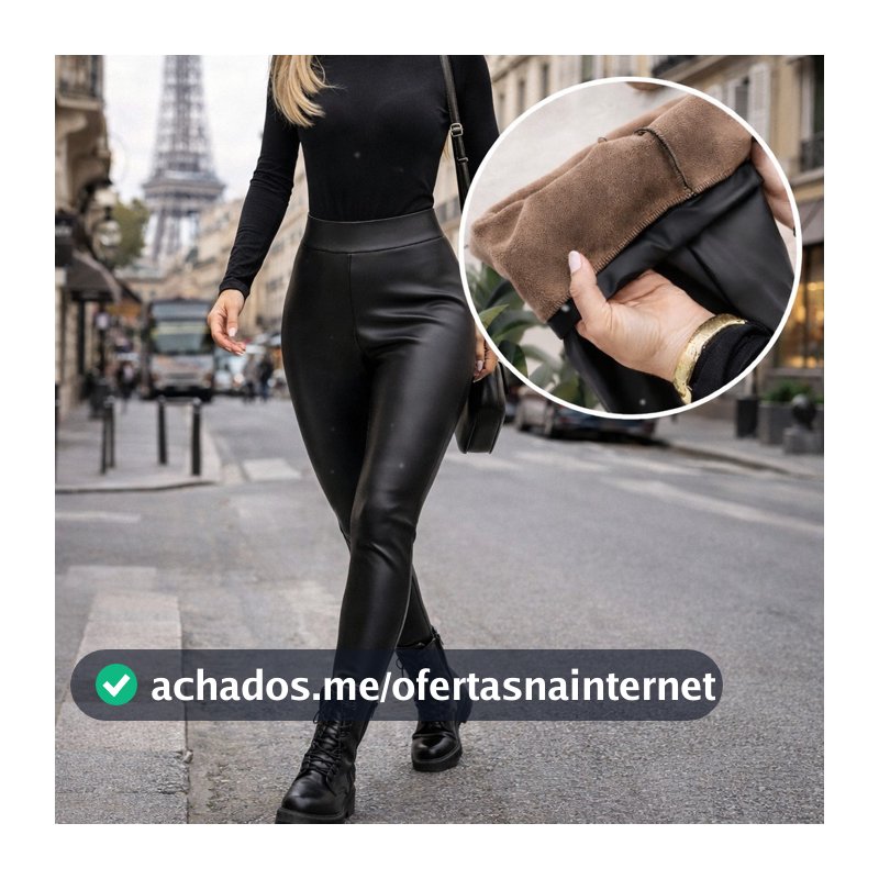 calça preta anos 80，Legging de Couro Plus Size com Forro Peluciado Inverno Quente e Modeladora