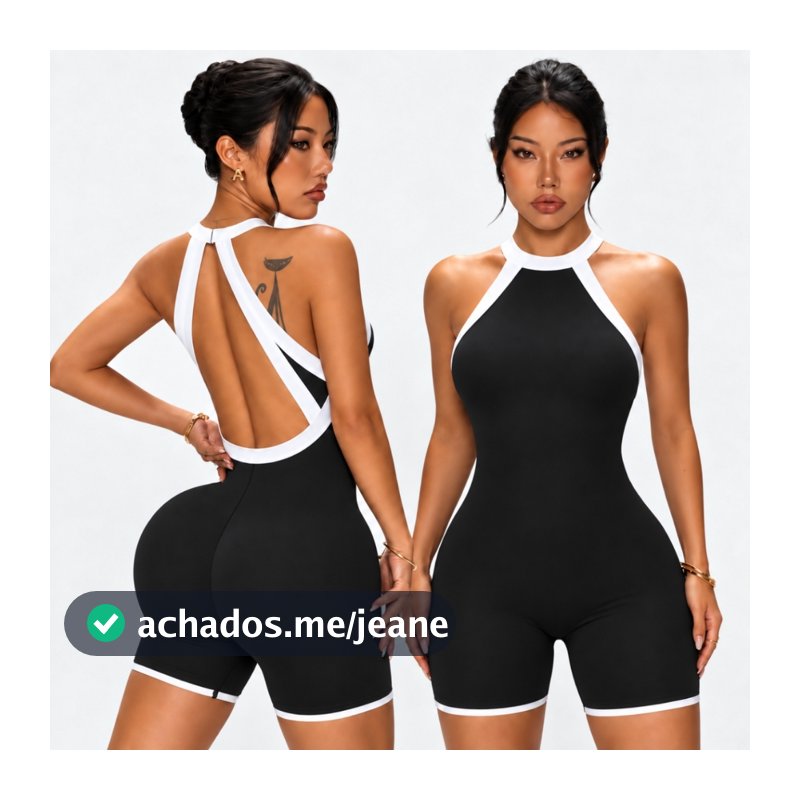 Macacão Fitness Feminino Poliamida Costas Abertas Academia Empina Bumbum Zero Transparência