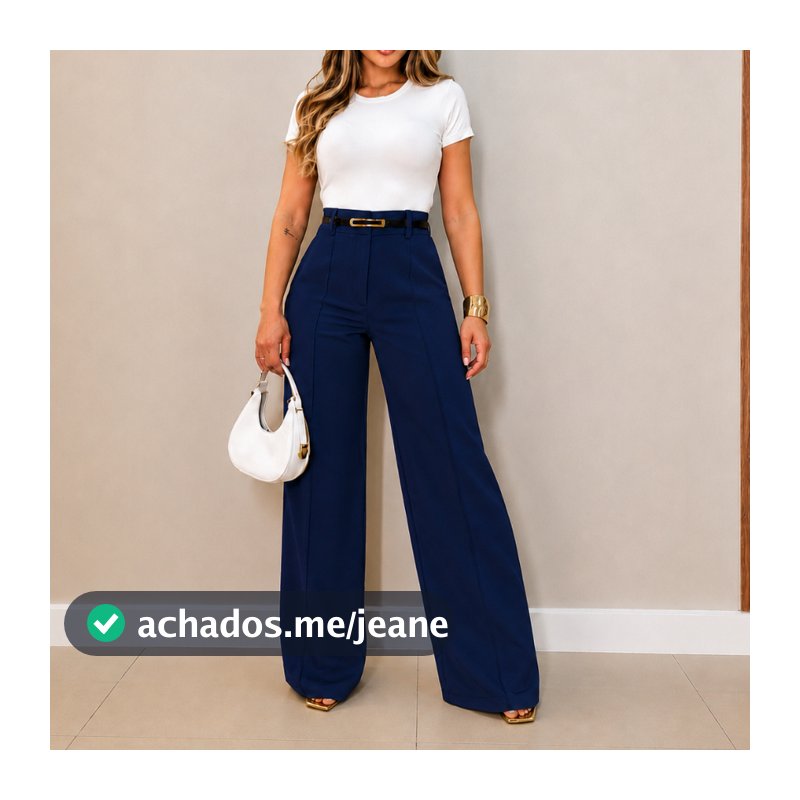 Calça Pantalona Alfaiataria Feminina Com Cinto Social Cintura Alta Com Bolso Zipper PROMOÇÂO Saruel Elegante Lisa Bagg