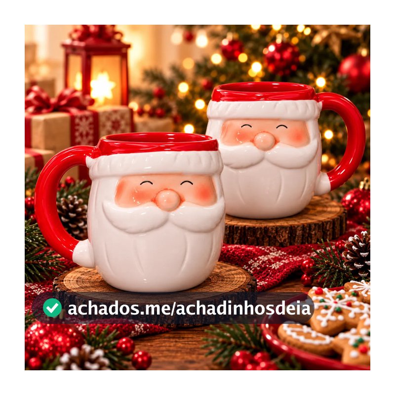 Kit 2 Canecas Papai Noel 3D Cerâmica Natal Presente Decoração Porcelana Fofo Presente - Resistente