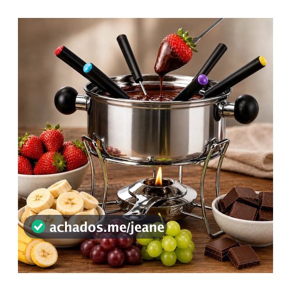 Fondue em Inox 10 Peças Conjunto Aparelho Panela para Queijo Chocolate e Carne