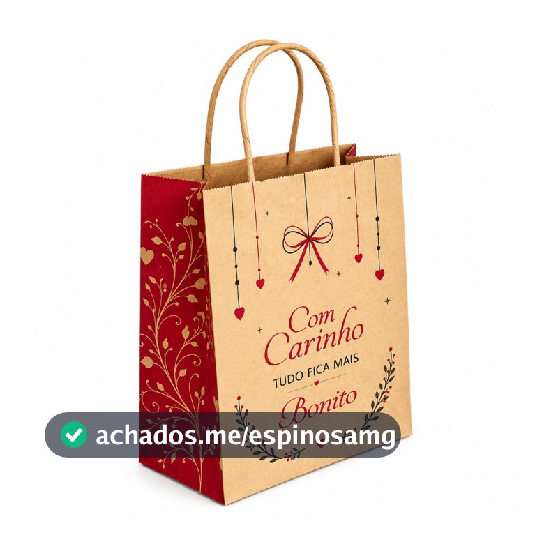 Sacola Kraft Estampada Com Carinho Tudo Fica Mais Bonito – Embalagem Presente, 10 ou 50 Unidades