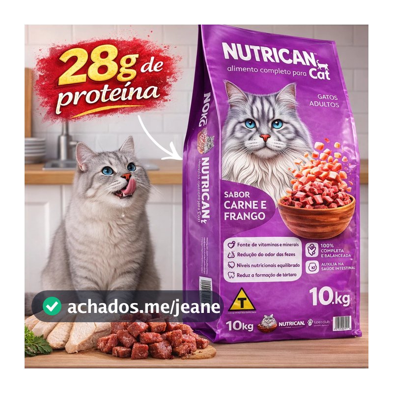 Ração para Gatos Adultos Nutrican Cat Carne e Frango 10,1kg – Alimento Premium Completo, Nutrição Balanceada, Proteínas
