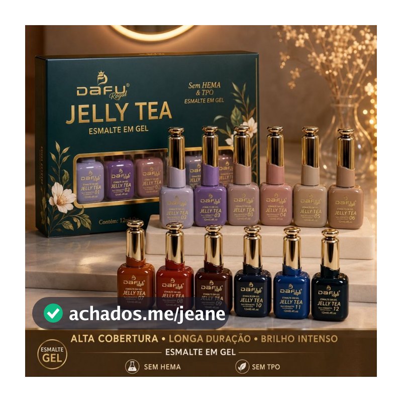 Esmalte Gel Dafu Coleção Jelly Tea Kit 12 Cores Tons Translúcidos Efeito Vitral - Sem Hema e Sem Tpo