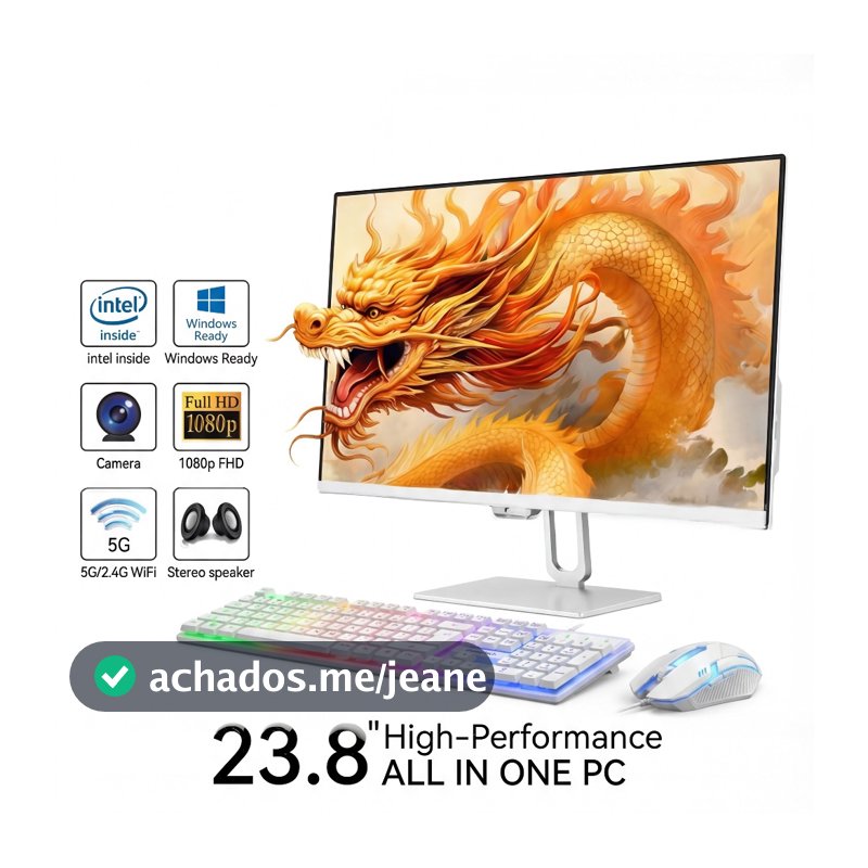 Computador All In One Câmera Integrada 23.8 Intel Core I5 8gb Ssd 512gb Win10pro Com Teclado E Mouse Branco