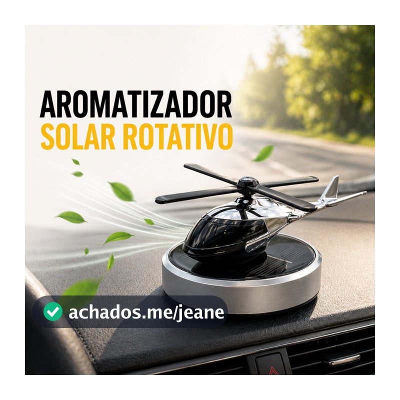 Aromatizador de Carro Helicóptero Solar Rotativo com Essência Premium e Design Sofisticado Cheirinho