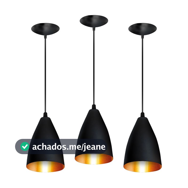 kit 3 luminarias pendente estilo bala preto fosco/cobre