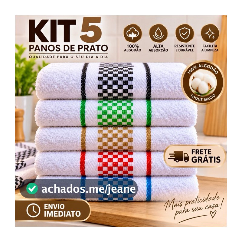 Kit Panos de Prato Copa Grande Xadrez Premium 100% Algodão Atoalhado Felpudo Branco Toalha de Cozinha Super Absorvente