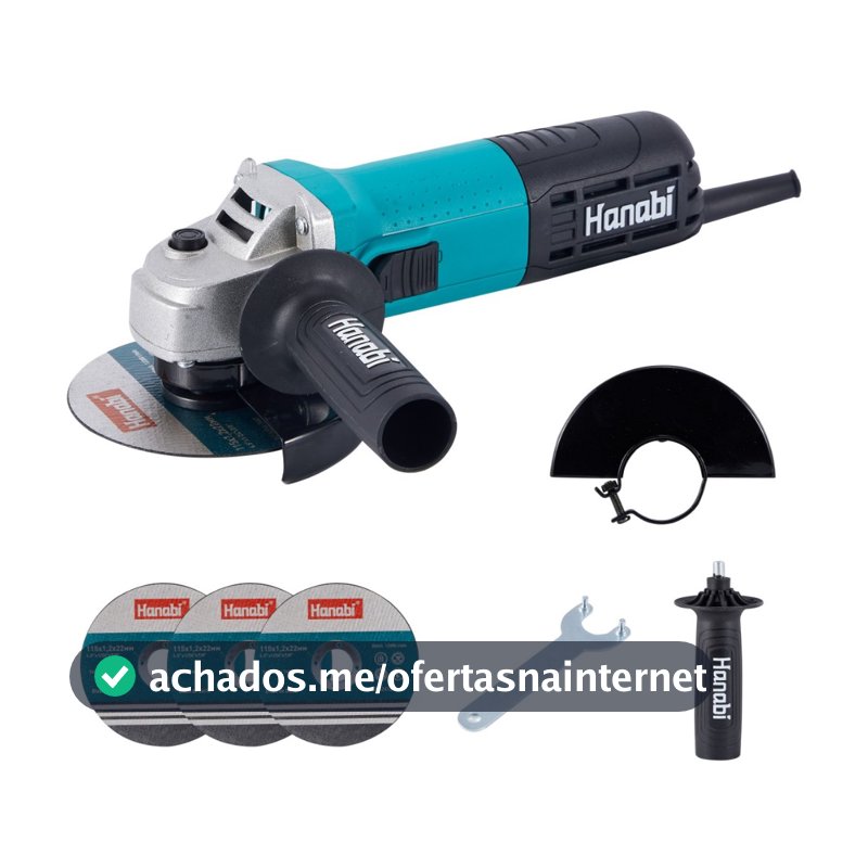【Hanabi】 Esmerilhadeira Lixadeira Angular 880W 115mm 11000RPM Hanabi Profissional com 3 Discos