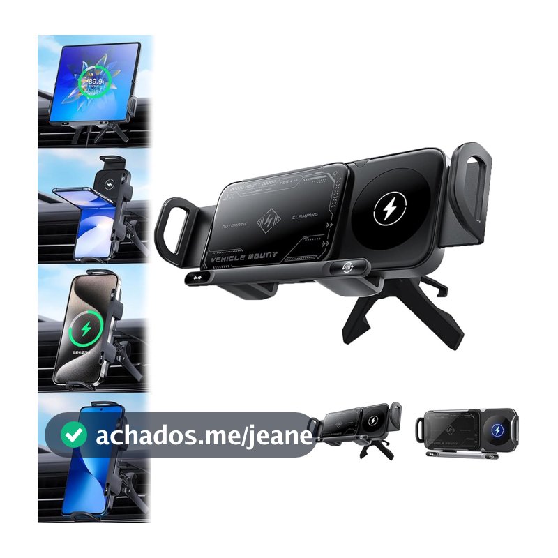 Suporte Para Celular/Almofada De Alta Inteligente 2025,Giratório Automático 2 Em 1 Com Carregador De Carro Sem Fio Mag