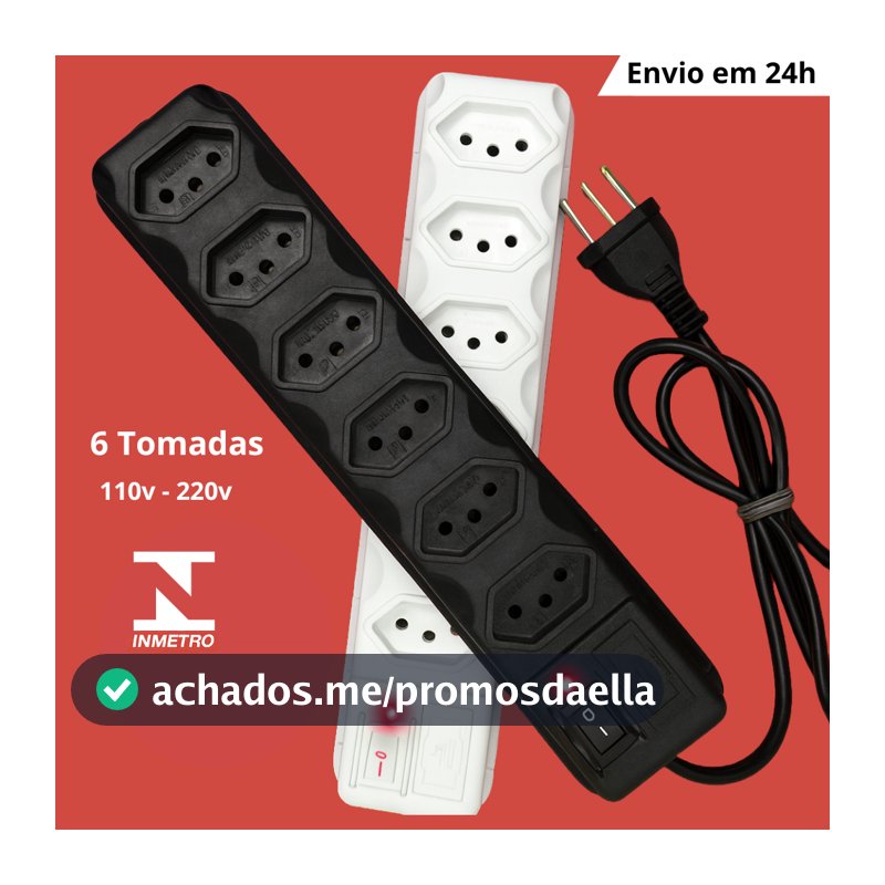 Filtro De Linha Régua De Tomadas  Com Fusível Tripolar 10 Amperes – 3 E 6 Tomadas