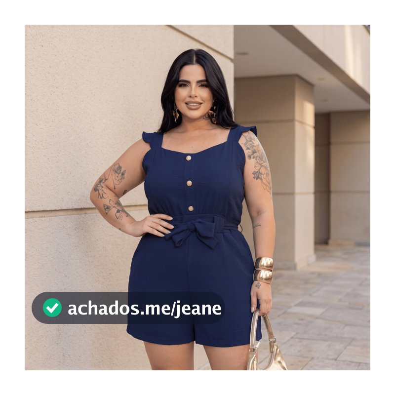 Macacão Feminino Macaquinho Curto Plus Size Laço Com Botões Elegante