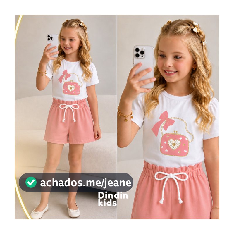 Conjunto Infantil Menina Estiloso Blusa Algodão Manga Princesa + Short Social Alfaiataria 6 a 12