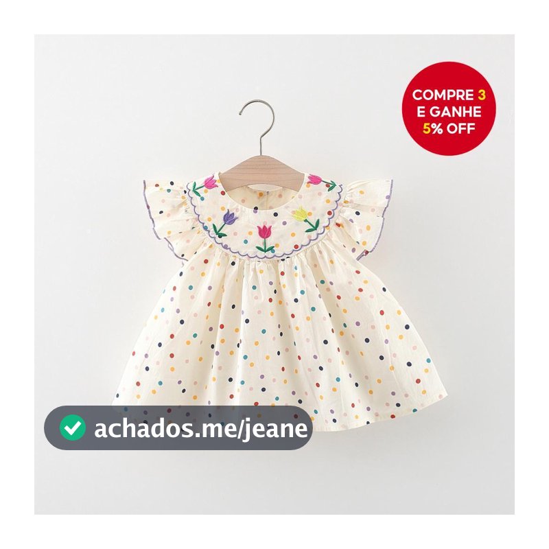 Vestido De Boneca De Verão Para Bebê Menina Com Pontos Coloridos E Bordado De Flores (0-3 Anos)