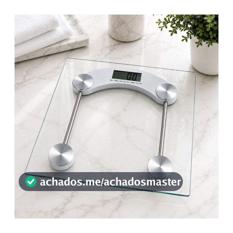 Balança Corporal Transparente Quadrada Digital Até 180kg Com Vidro Temperado Premium + Pilhas Inclusas
