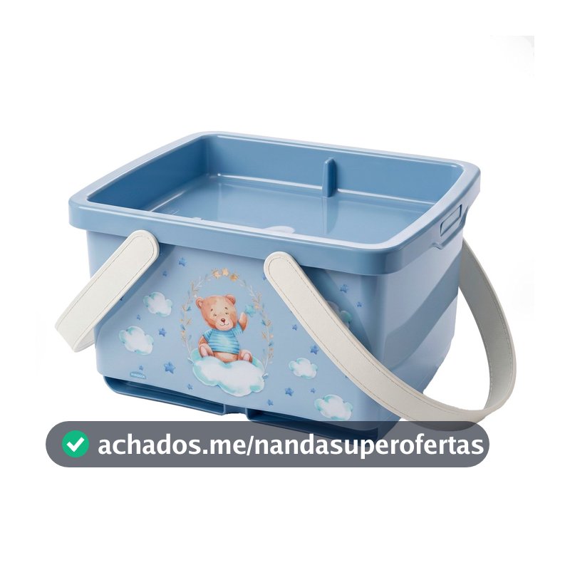 Porta Fraldas Caixa Organizadora Infantil Urso Azul 4,6L Decorada Meninos - Plasútil