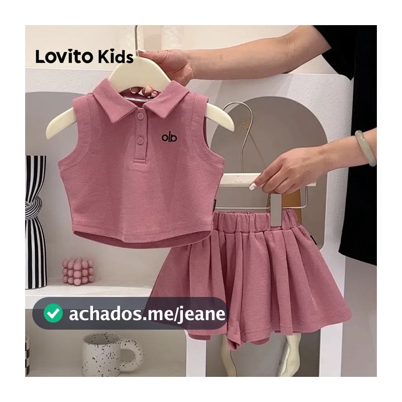 Lovito Kids Short Saia Casual Conjuntos de Shorts para Primavera/verão Shorts Rosa Vermelho para Meninas LNL136260